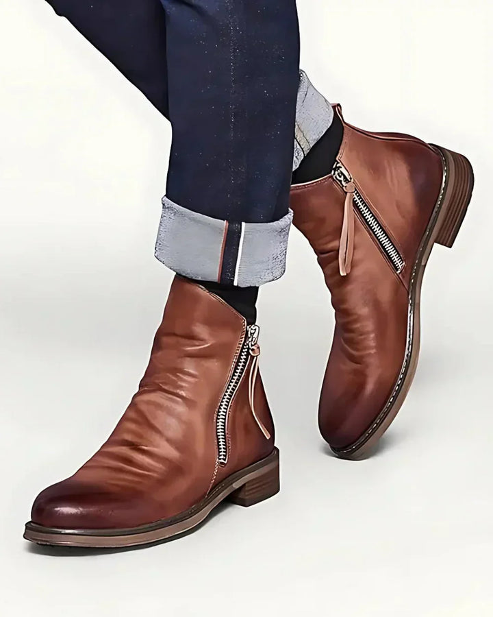 FRENJO™ | Leather Ankle Boots with Side Zip