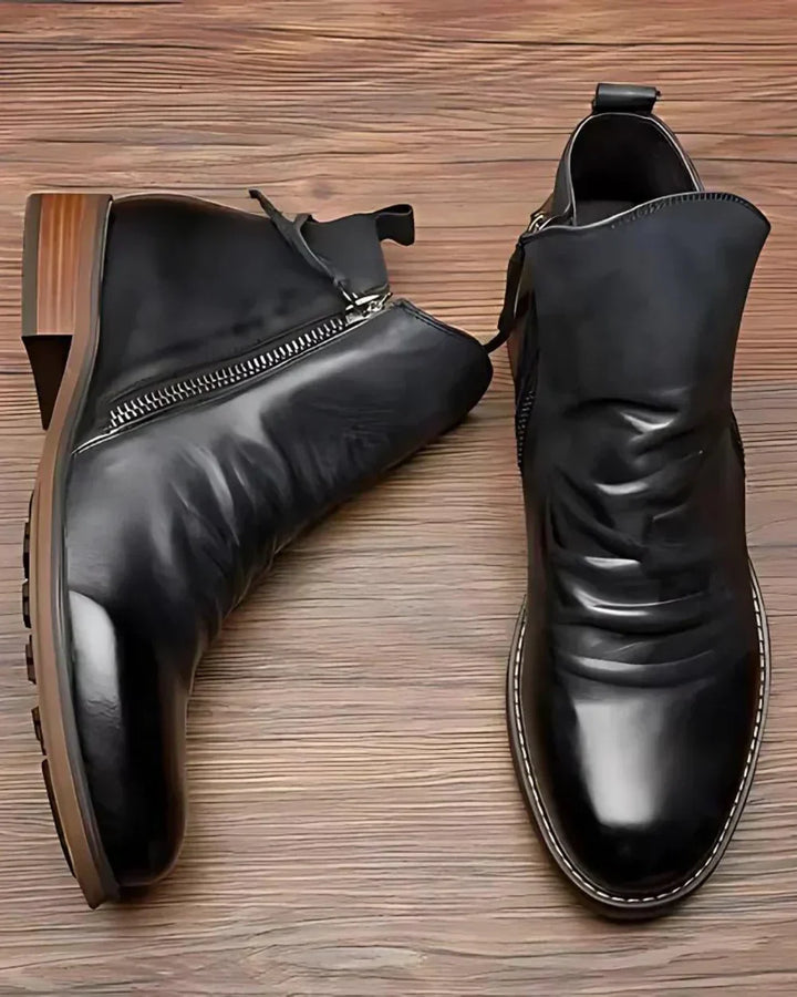 FRENJO™ | Leather Ankle Boots with Side Zip