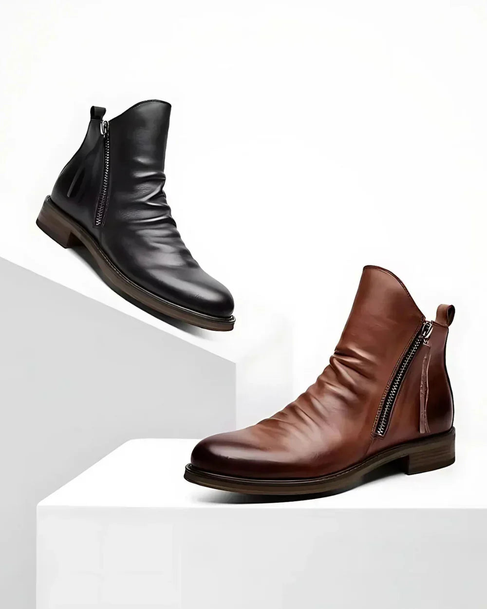 FRENJO™ | Leather Ankle Boots with Side Zip