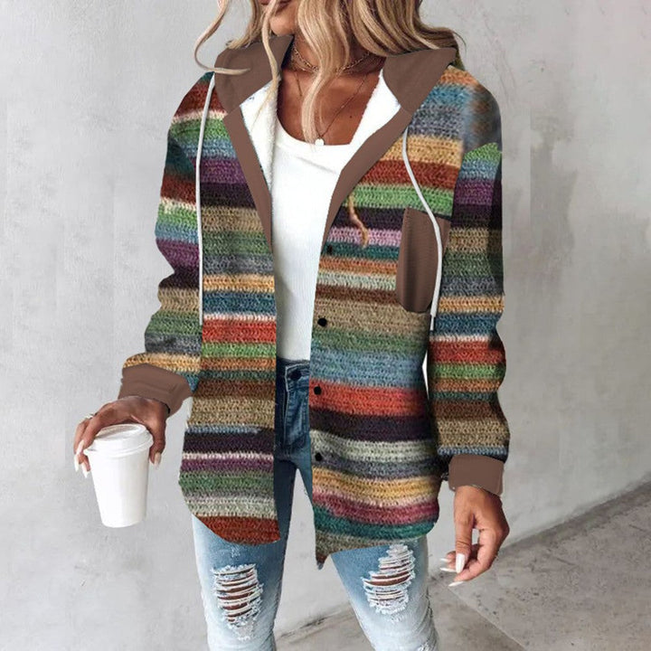 Mavee™ | Warm Striped Button-Up Hoodie for Women