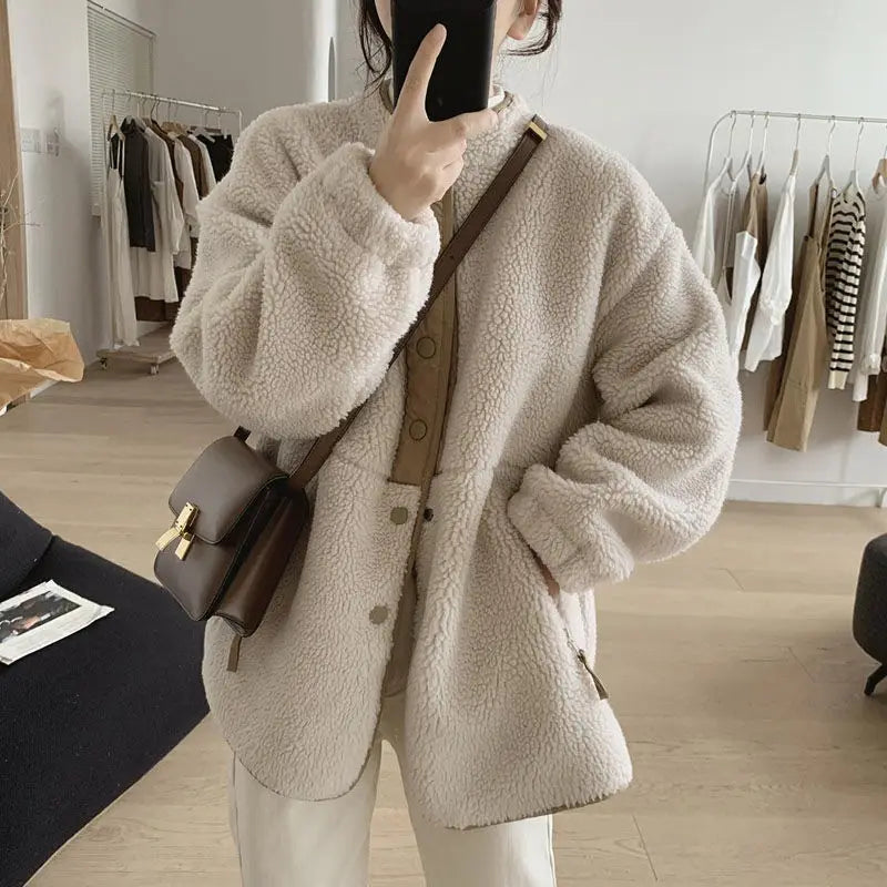 Amarah™ | Beige Vegan Leather Winter Coat for Women