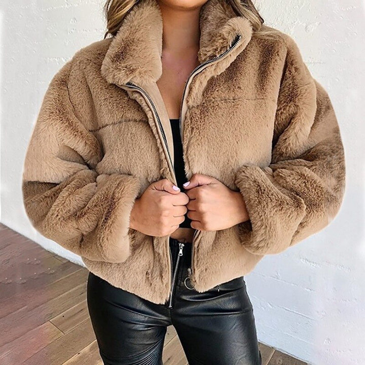 Charlene™ | Women's Semi Crop Top Rabbit Fur Coat