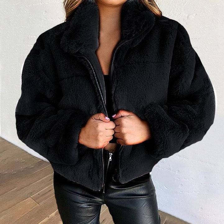 Charlene™ | Women's Semi Crop Top Rabbit Fur Coat