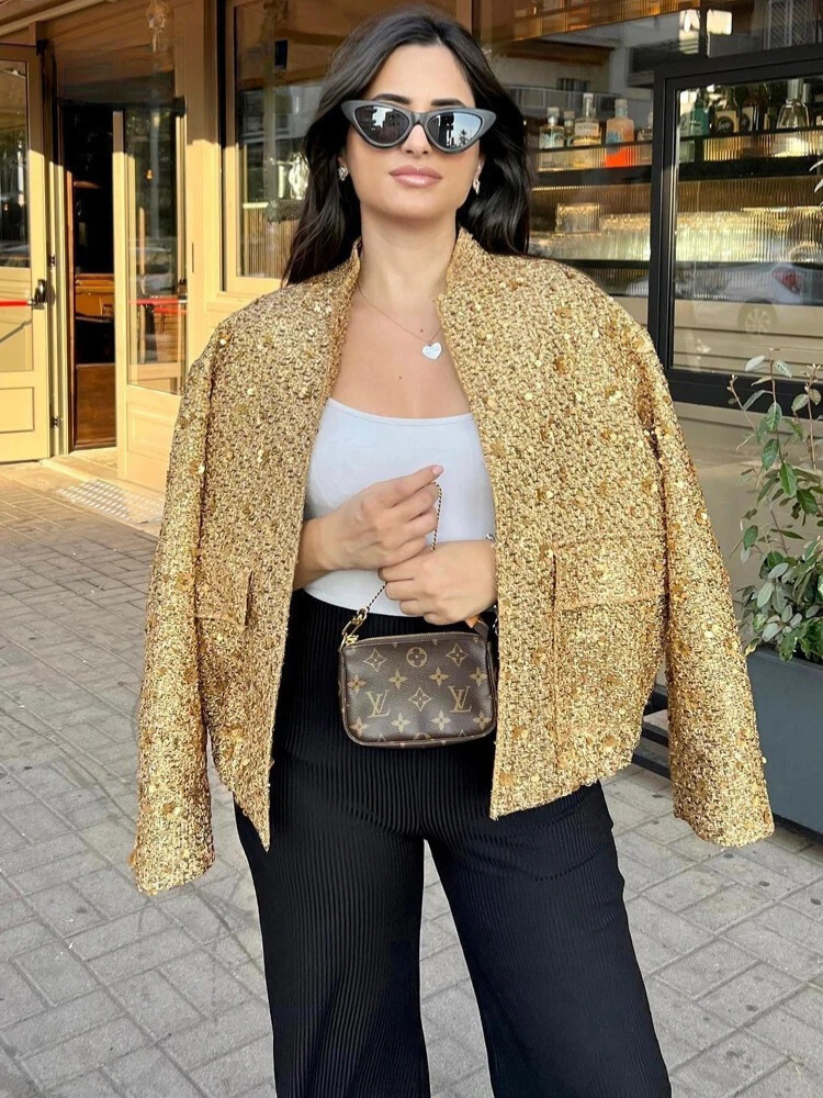 Coraline™ | Stunning Golden Crocheted Jacket for Women