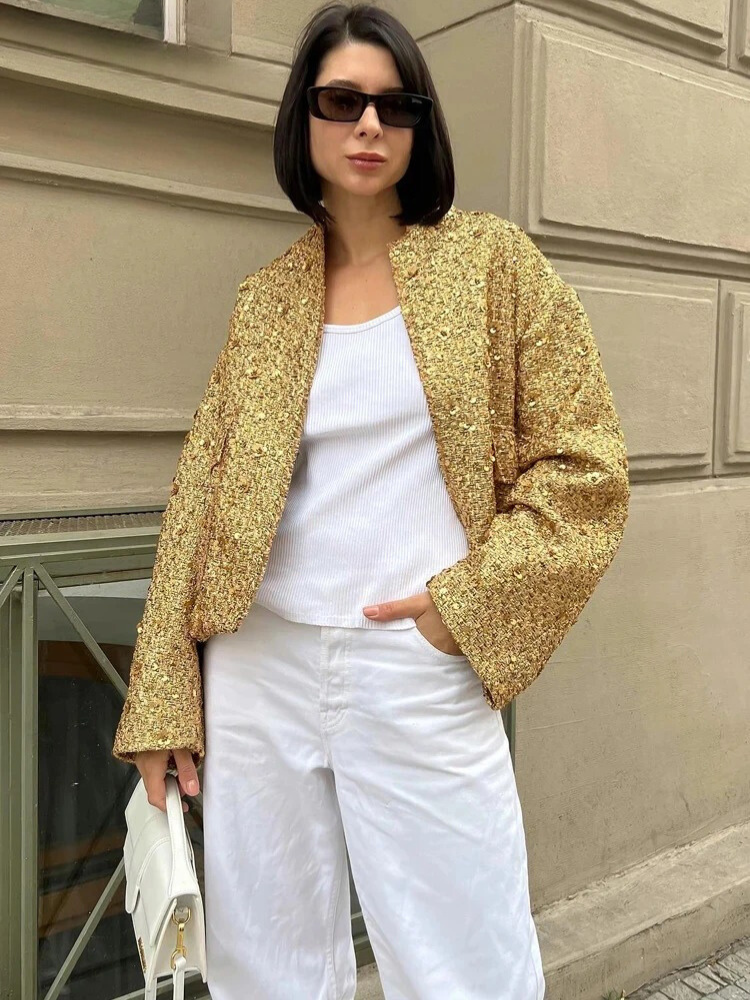 Coraline™ | Stunning Golden Crocheted Jacket for Women