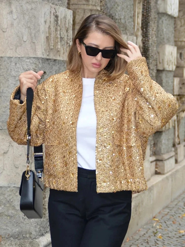 Coraline™ | Stunning Golden Crocheted Jacket for Women